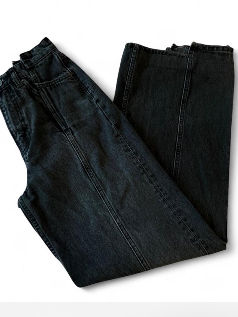 Reformation Cary High Rise Slouchy in Faded Black Wide Leg Jeans 24